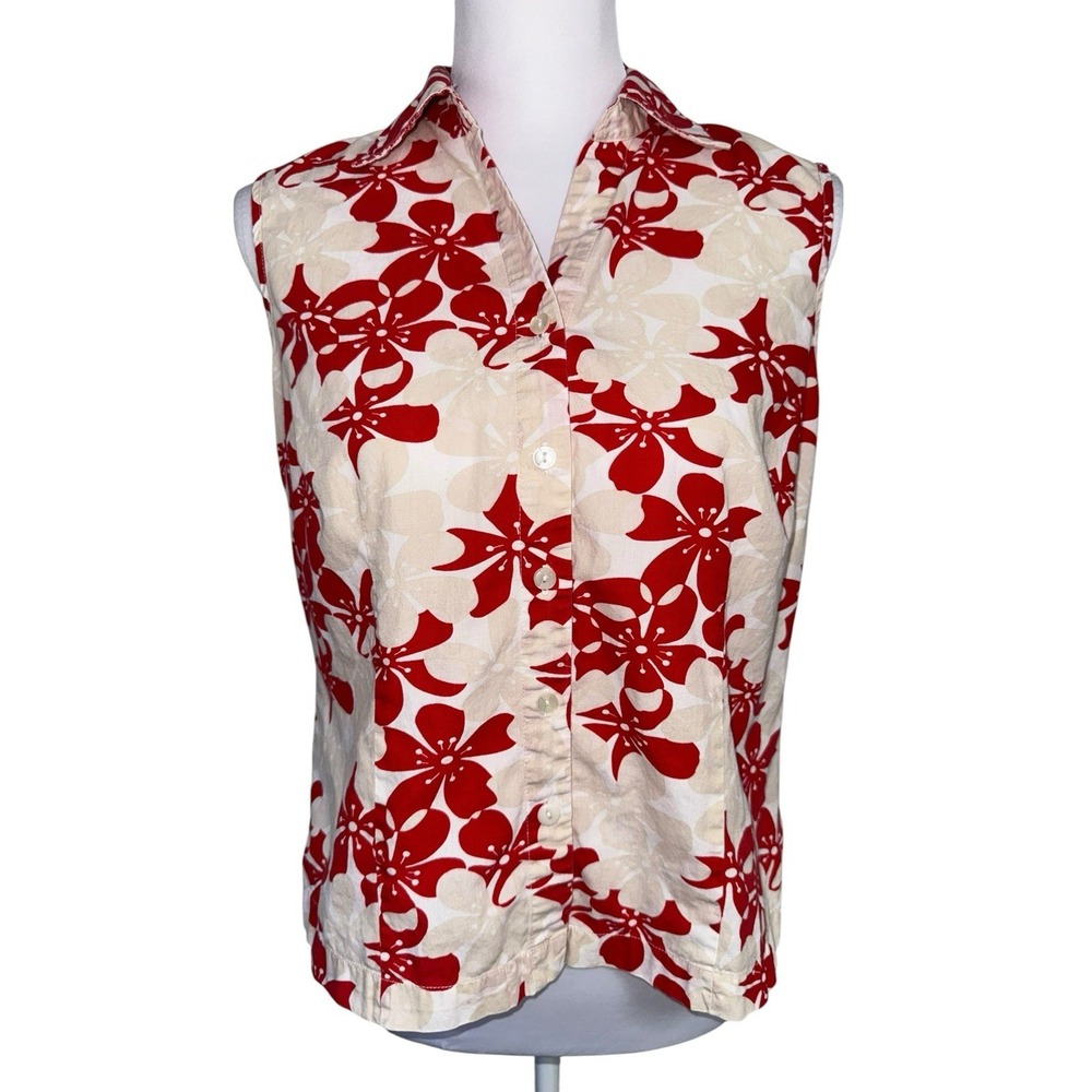 VTG Lemon Grass Studio Floral Sleeveless Button Front Blouse Womens M‎ Cotton